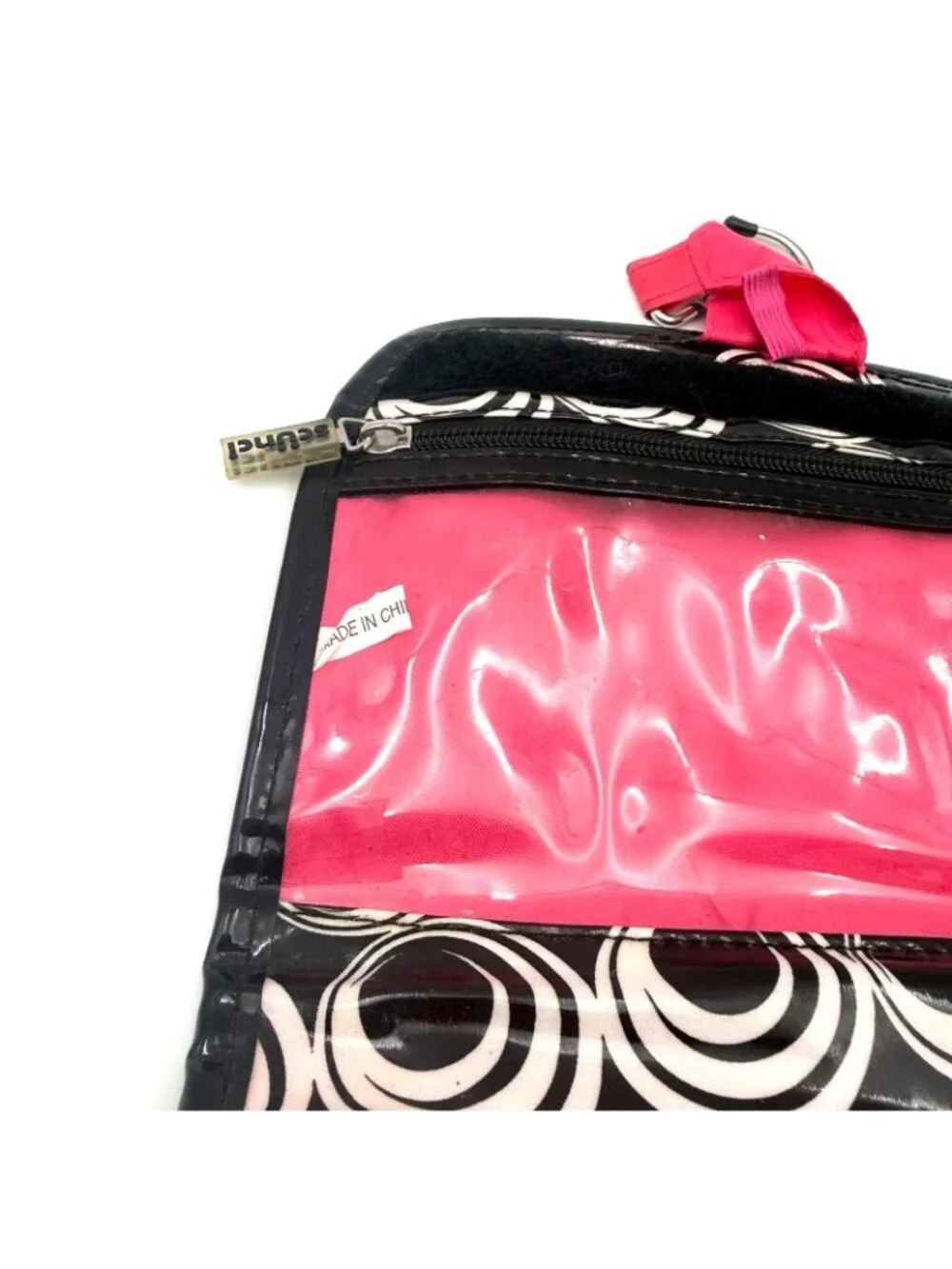 Scunci Hanging Travel Cosmetic Makeup Organizer Bag Black White Circle Print